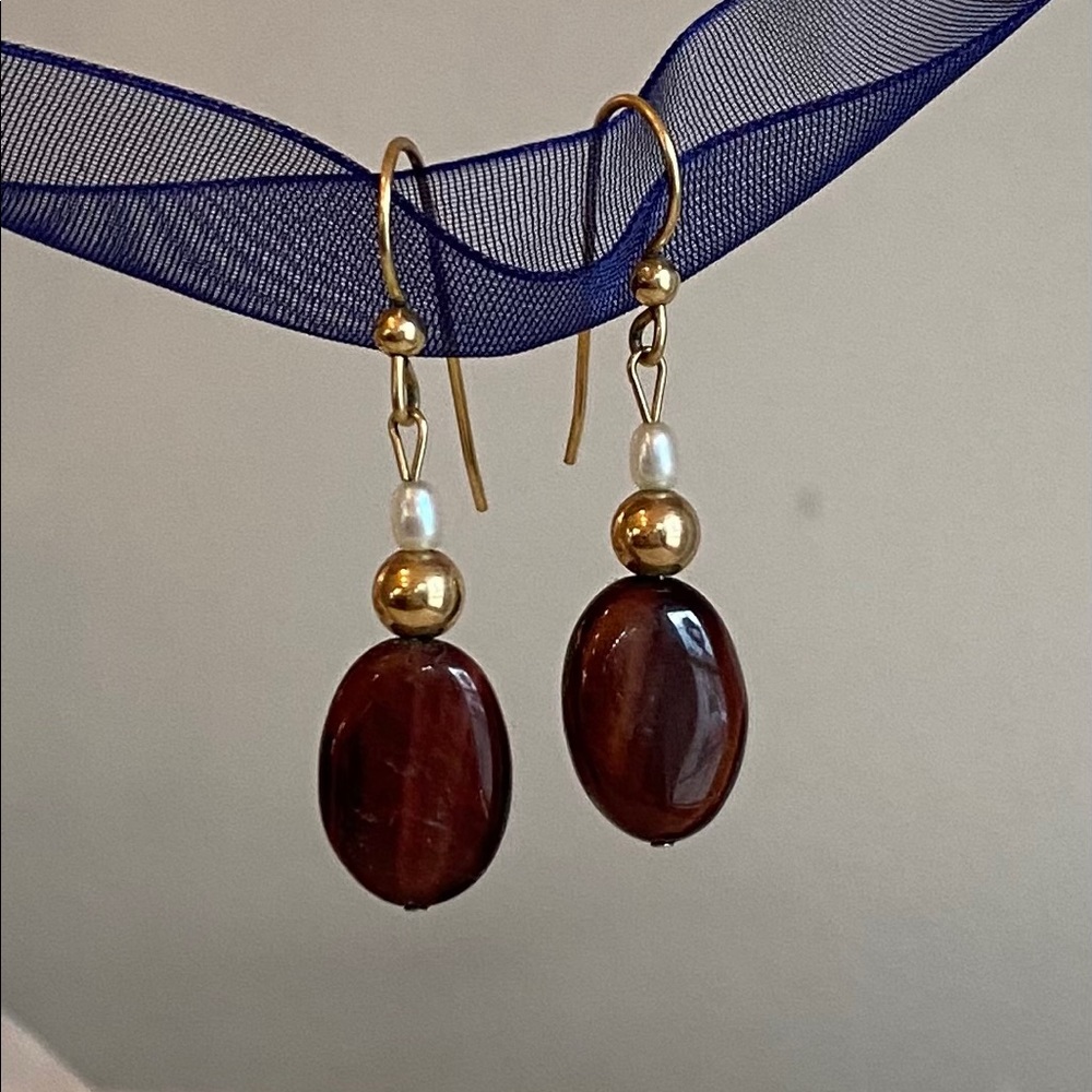 14K Gold Tiger’s Eye Earrings
